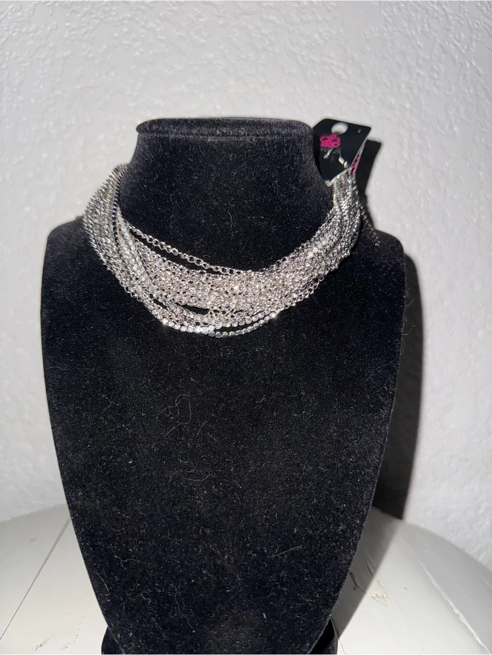 Silver Multi-Strand Crystal Statement Necklace - Unknown Brand